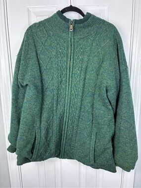 Aran Sweater Market Green Cable Knit Full Zip Sweater Jacket XL